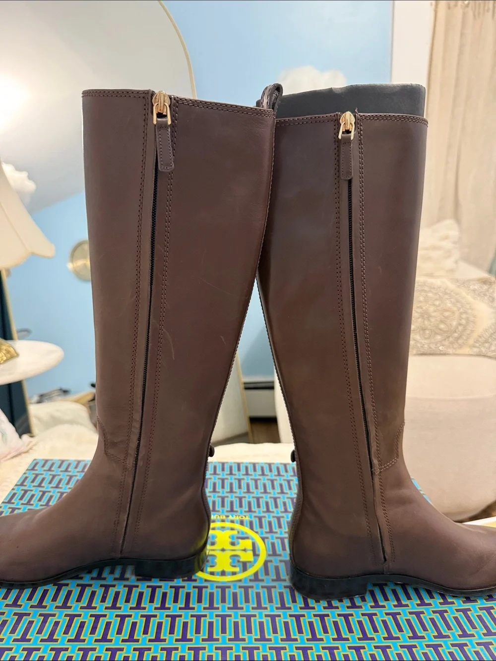 Tory Burch Brown Leather & Suede Over-the-Knee Riding Boots